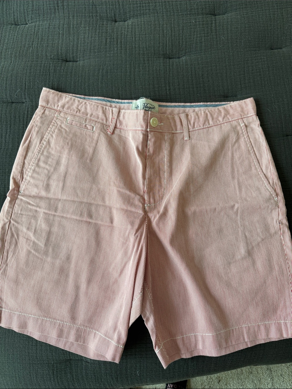Original Penguin Light Red Stripef Men's Flat Front Shorts